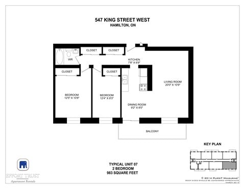 Floor plan for 2 beds, 1 bath, 969 sqft